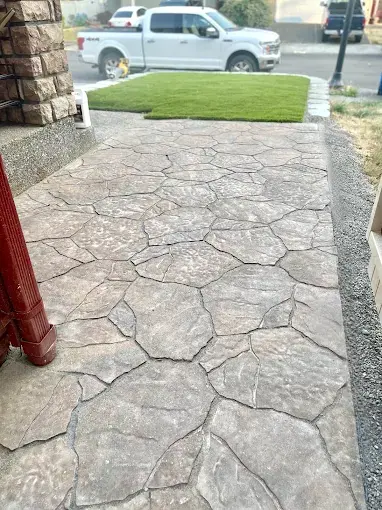 Close detail of a flagstone patio surface and joint work